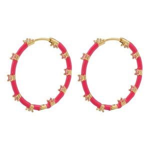 Gold-Tone Pink Enamel Hoop Earrings